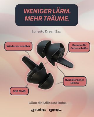 ✅ SNR 25 dB ✅ Hypoallergenes Silikon ✅ Wiederverwendbar ✅ Auch in Seitenlage bequem Lunesto DreamZzz – Ohrstöpsel, die dir...